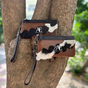 Nuevo pelo hecho a mano Real en ocultar estampado en relieve piel cuero muñequera embrague Venta caliente mujeres diseñadas bolsas con cremallera pintadas a mano - Product Image 1