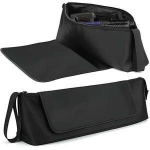 Sac d'accessoires de coiffure minimaliste unisexe en nylon résistant à la chaleur Clara, housse de protection élégante pour outils de coiffure, noir/rose - Product Image 3