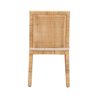 Chaise de salle à manger en rotin naturel avec coussin en coton, assise en osier faite à la main pour les intérieurs traditionnels et anciens