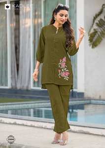 Wholesale Modern Casual Co-Ord Set Handcrafted Viscose Women's Regular Fit All Seasons Parties Indian Pakistani Kurta/<b>Kurti</b> - Product Image 5