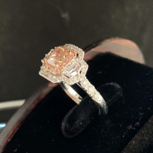 Elegant Peach Pink <b>Cushion</b> Cut Diamond Engagement <b>Ring</b> Double Halo Pave <b>Wedding</b> <b>Ring</b> for Women - Product Image 1