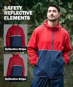 แจ็กเก็ตกันลมมีซิปมีฮู้ดน้ำหนักเบาสำหรับผู้ชายสีแดงสีน้ำเงินบล็อกลายพรางออกแบบสำหรับกีฬากลางแจ้งในฤดูใบไม้ผลิ - Product Image 1