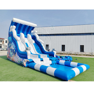 Tobogán Acuático Inflable con Forma de Olas Azules y Blancas, Mundo Submarino, con Piscina Desmontable Hermética, Material de PVC - Product Image 1