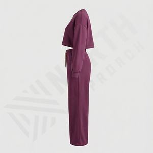 Conjunto Deportivo Personalizado de 2 Piezas para Mujer, Estilo Urbano, Lona Sólida, 100% Algodón, Manga Larga, Premium, para Gimnasio, Fitness y Deporte - Product Image 3