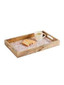 Bandeja de madera rectangular para servir con asas recortadas Bandeja decorativa hecha a mano para té y aperitivos Cantidad disponible a granel - Product Image 2