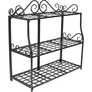 Classic Scroll Design 3-Tier Black Metal Iron <b>Plant</b> Stand with Flower <b>Pot</b> Holder <b>for</b> Home Room or Garden <b>Decoration</b> - Product Image 3
