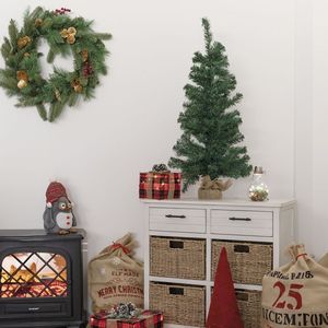 Albero di Natale di Lusso Pre-Illuminato Alto 90 cm con Base in Juta, Casa di Babbo Natale, Alta Qualità Premium, Artificiale a Forma di Stella, Pronto da Decorare - Product Image 1