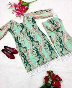 Renard lourd Georgette Kurta pantalon cordon ensemble robe avec impression numérique avec manches longues avec fantaisie travail tenue décontracté belle couleur - Product Image 1