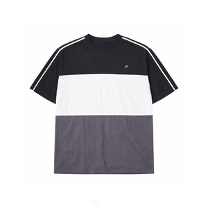 Wholesale Color Block Panel Oversized Streetwear Men's shirts Cotton <b>Blend</b> Crew Neck Contrast Stripe Sleeve Casual Boxy Fit Tee - Product Image 3