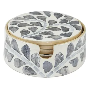 High End Quality Mother of Pearl Capiz Inlay Set <b>Round</b> Coaster Home Seashell Inlay Drinkware Coasters <b>Table</b> <b>Mats</b> for Party - Product Image 3