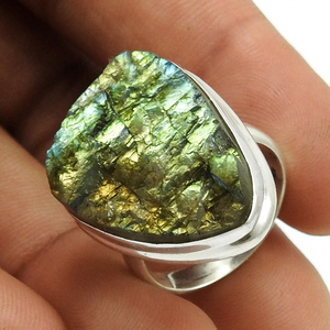 Good Quality Trendy Handmade Gemstone 925 Sterling <b>Silver</b> <b>Statement</b> Uncut Rough Labradorite Boho <b>Ring</b> Wholesale Factory Price - Product Image 5