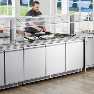 Saladette Comptoir électrique à gaz en acier inoxydable avec couvercle en verre Equipement de cuisine de restaurant pour hôtels - Product Image 3