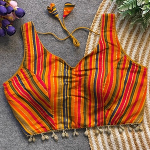 Blusa de moda con cuello en V Manga larga Bordado tejido Algodón de rayón puro Trabajo con patrón sabyasachi y patrón abierto en la espalda - Product Image 3