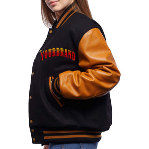 Veste universitaire noire nouveau design avec manches en cuir marron veste de baseball de sport nouvelle mode patch brodé vestes d'hiver - Product Image 3