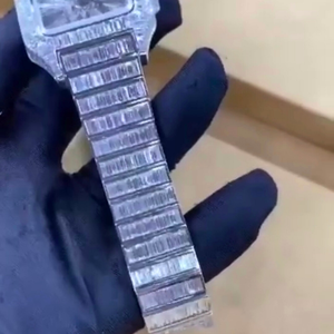 Montre analogique de luxe de qualité supérieure, cadran carré, bracelet en acier inoxydable de 20 mm, diamants VVS, mouvement Miyota, verre saphir - Product Image 4