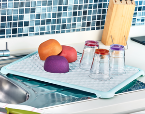 Bandeja de escurridor de vidrio con Base de plástico antideslizante para encimeras de cocina, alfombrilla de secado de platos con estante para drenar Vasos - Product Image 1