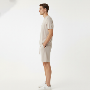 OEM Mens Summer Lightweight Cotton Nylon Knit T Shirt Knit Shorts Knit Set Sport Solid Knit Sweater - Product Image 2