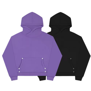 Sweat à capuche en molleton uni teint en gros poids 500 g/m², coupe régulière pour homme, avec boutons métalliques, personnalisable - Product Image 1