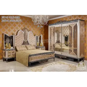 Conjunto de cama e quarto luxuoso romeno esculpido à mão em madeira maciça luxuoso cama Queen size esculpida à mão conjunto de móveis de quarto