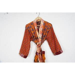 Indian Silk Elegant Boho Floral Patchwork Long Beach Cover-Up Summer <b>Cardigan</b> Women's Night Wear Sleepwear Robe Soft - Product Image 2