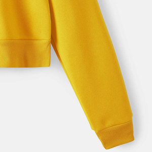 Venta al por mayor liso Crop Top sudaderas con capucha logotipo personalizado mujer amarillo recortado sudaderas con capucha mujeres algodón Crop Top Sudadera con capucha - Product Image 6