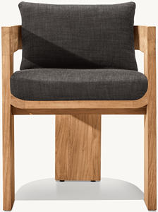 Chaise de salle à manger en tissu doux avec pieds en bois de teck massif, assise neutre et confortable pour la salle à manger scandinave - Product Image 3