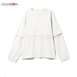 Camiseta de mezcla de algodón de doble capa para mujer con hombro caído y diseño de ajuste de gran tamaño, camiseta de manga larga de doble capa para mujer - Product Image 1