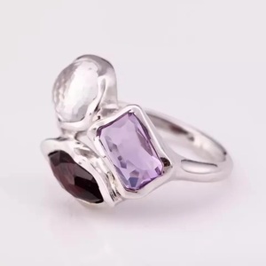 Luxueux Bague Fine en Argent 925 Grenat Naturel Quartz Clair Améthyste Foncé Motif Lune Ensemble de Diamants pour les Occasions Spéciales-Direct - Product Image 3