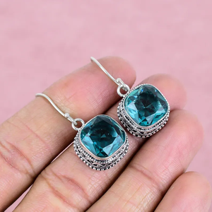 925 plata esterlina Indicolite Topacio piedra preciosa pendiente hecho a mano bohemio gota colgante chica pendientes precio directo de fábrica joyería - Product Image 2