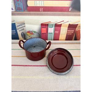 An Original French Enamelled Steel Casserole <b>Pot</b> With Handles ,In Brown With Mottled Grey Inner, Stainless Steel Food Warmer - Product Image 2