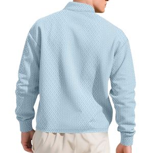 Polo de Punto Texturizado Azul Claro para Hombre, Manga Larga, Diseño Personalizado, Alta Calidad, Suave, Transpirable, Estilo Casual de Negocios - Product Image 2
