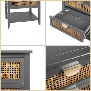 Mesita de noche moderna de bambú con cajones de almacenamiento, muebles minimalistas funcionales con estilo para dormitorio, sala de estar para uso en apartamentos - Product Image 5