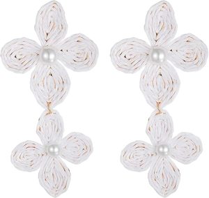 Déclaration Blanc Fleur Raphia Tissé Fleur Boucles D'oreilles Daisy Studs Bohème Fille Fleur Jolie Zircone Boucles D'oreilles pour les Femmes - Product Image 1