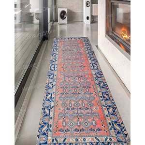 Alfombra Roja y Azul Marino, Alfombra Estampada con Motivos Navajo, Aztecas y Turcos, Alfombra de Terciopelo de Lujo - Product Image 4