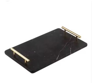 Hot Premium Vantage Modern Fancy Shape Marble Serving Tray with Metal Gold Handle for Home Parties Weddings Decoration - Product Image 1