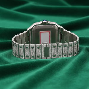 นาฬิกาหรูหราทรงสี่เหลี่ยมประดับเพชรโมอิสซาไนต์ ตัวเรือนสแตนเลสสตีล หน้าปัดสีเขียวแบบโรมัน พร้อมวันที่ กระจกแซฟไฟร์ กันน้ำ เหมาะสำหรับใส่เป็นเครื่องประดับ - Product Image 3