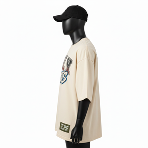 Camiseta Holgada para Hombre, Talla Grande, Algodón Jersey de Alta Calidad de 220 GSM, Transpirable, Color Beige, Estilo Urbano, Impresión de Pantalla, Logotipo Personalizado - Product Image 3