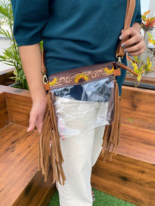 กระเป๋าหนังสะพายข้างสำหรับผู้หญิงหนังแท้ลายดอกทานตะวันประดับด้วยเครื่องมือแบบตะวันตกใหม่ - Product Image 2