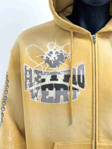 Sudadera con Capucha Personalizada para Hombre, de Algodón Grueso, Estilo Vintage Desgastado, Lavado Ácido, con Cierre y Estampado Gráfico - Product Image 4