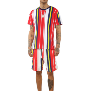 ชุดเสื้อยืดและกางเกงขาสั้นแบบผูกเชือกสำหรับผู้ชายชุดฤดูร้อนแนวสตรีทแวร์แนวเรโทรตัวหนาแฟชั่นชุดคู่แบบลำลองสำหรับผู้ชาย - Product Image 1