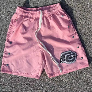 Custom Men's Heavyweight Denim <b>Shorts</b> Street Wear with Rhinestones & Crystal Vintage Baggy Jorts Silk Screen Printed Jorts - Product Image 3