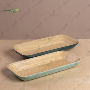 Durable Spun Blue Bamboo Painted Eco Friendly Serving Tray Natural Elegant Lightweight <b>Microwave</b> Safe Restaurant Use Deluxe - Product Image 1