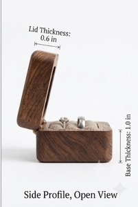 Wooden <b>Ring</b> Box Square Rustic Design 2.0 in D 3.0 in H Open View With Velvet Lining For Jewelry Storage - Product Image 3