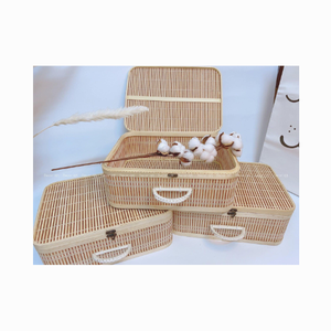 Cesta de bambú de tendencia caliente con tapa Almacenamiento de alimentos Cesta de picnic de mimbre rectangular redonda con forro Caja de cesta de picnic de bambú natural - Product Image 6