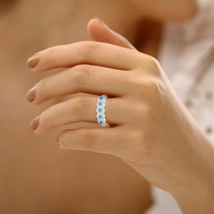 Banda de aniversario de diamantes de laboratorio de oro de 14K y 18K, anillo de bodas de diamantes blancos y azules de claridad de VVS-VS, joyería certificada al por mayor - Product Image 4