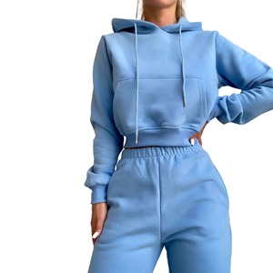 Top corto con cremallera para mujer, conjunto de dos piezas, chándal de algodón 100%, chándal con logotipo personalizado para mujer, OEM - Product Image 5