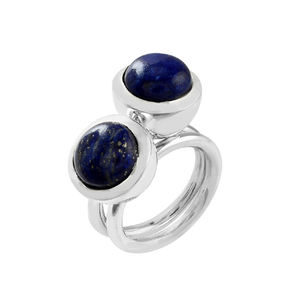 Anillo apilable de plata de ley S925 superventas con ajuste de bisel clásico de diamante de piedra preciosa de lapislázuli natural para fiestas de bodas - Product Image 1