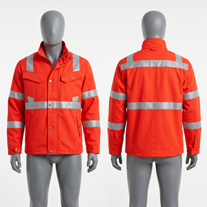 Veste de travail en twill de coton polyester premium 300 GSM, orange, avec panneau réfléchissant haute visibilité, broderie personnalisée, impression de logo - Product Image 1