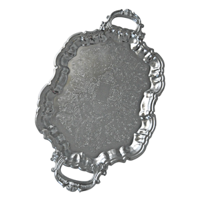 Elegant Design Silver Plated Oval Serving <b>Tray</b> Ornate Embossed Floral Border Two Handled For Wedding Home Hotel And <b>Catering</b> Use - Product Image 1