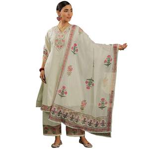 Ensemble Kurta Pant avec Dupatta Salwar Suit pour femmes Trendmalls, broderie ethnique, mariage, toutes saisons (G287-Offwhite) - Product Image 1